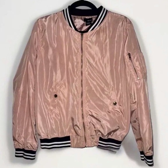 Wet Seal Jackets & Blazers - Y2K Baby Pink Satin Full Zip Bomber varsity Jacket Black Vintage Wet Seal Retro